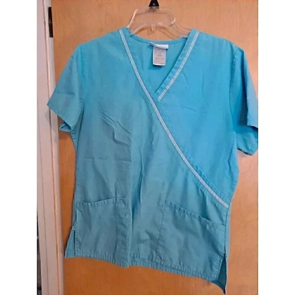 SB Scrubs Mock Wrap Turquoise Aqua Scrub ShirtTop Small S - Picture 2 of 3